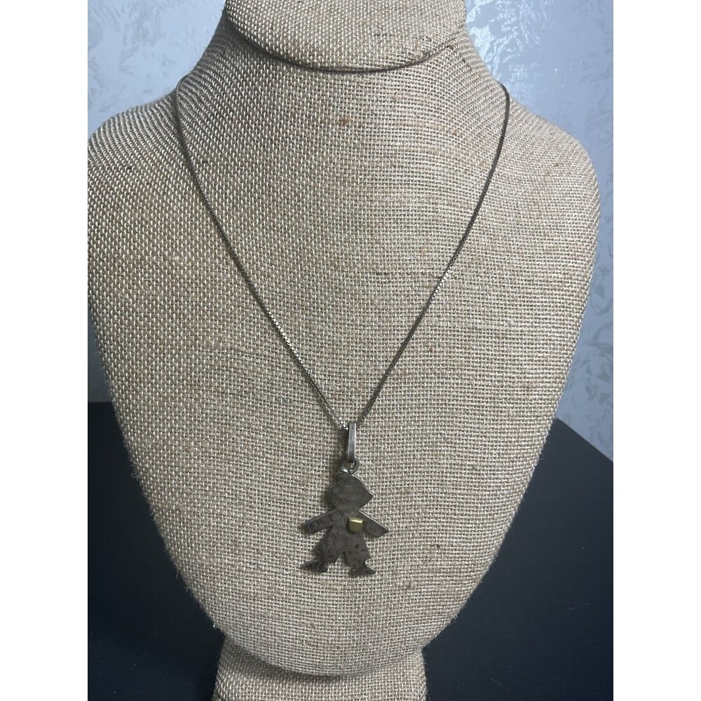 Vintage Italy Made Sterling Silver & Brass Child Figurine Pendant Necklace - Picture 1 of 5